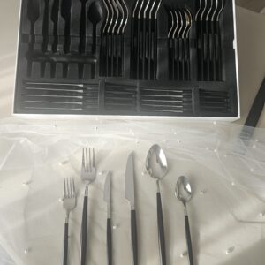 Coffret de couverts argentés manches nacrés effet opale noire (36 pièces - 6 personnes)